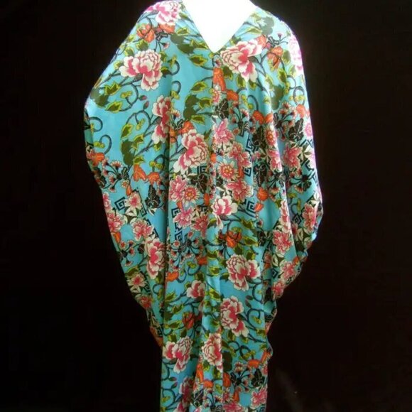 Natori Caftan Floral Lounge Gown Women's Large Vibrant Colorful Breezy V-Neck - Picture 4 of 16